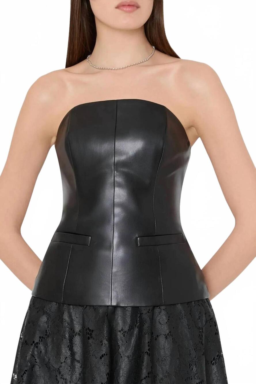 NEW MILLY faux leather strapless top in black